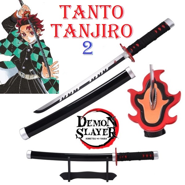 Tanto nichirin ammazzademoni nuova versione di tanjiro kamado per cosplay con espositore da tavolo - pugnale giapponese fantasy da collezione con lama nera e argento della serie anime e manga demon slayer.