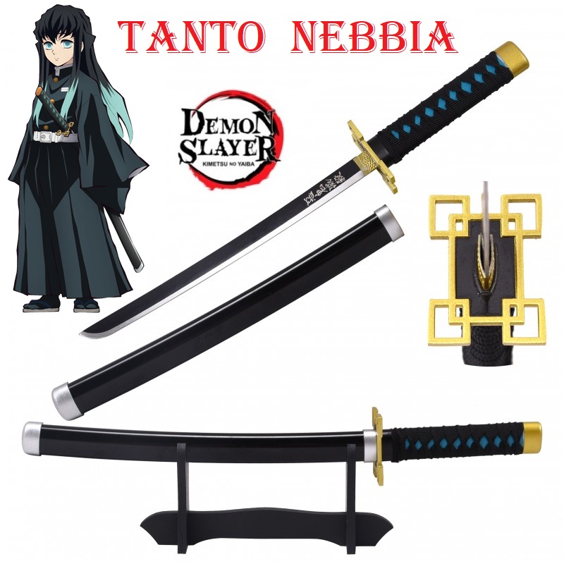 Tanto nichirin ammazzademoni di tokito muichiro per cosplay con espositore da tavolo - pugnale giapponese fantasy da collezione del pilastro della nebbia della serie anime e manga demon slayer.