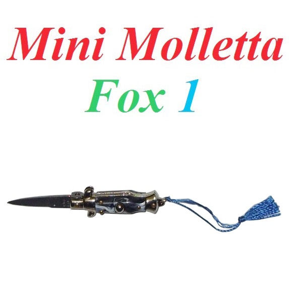 Mini molletta siciliana fox modello 1 con impugnatura in finto corno - mini coltello siciliano da collezione - replica in miniatura di coltello a scatto siciliano.