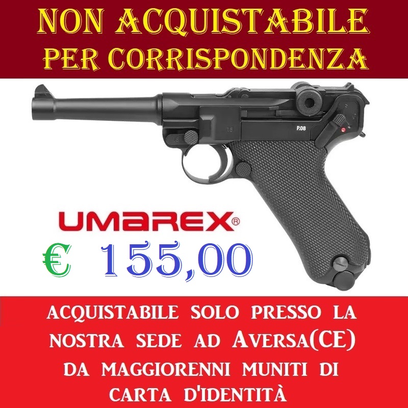 Pistola co2 luger p08 scarrellante - potenza inferiore ai 7,5 joule - marca umarex -versione depotenziata di libera vendita a maggiorenni .