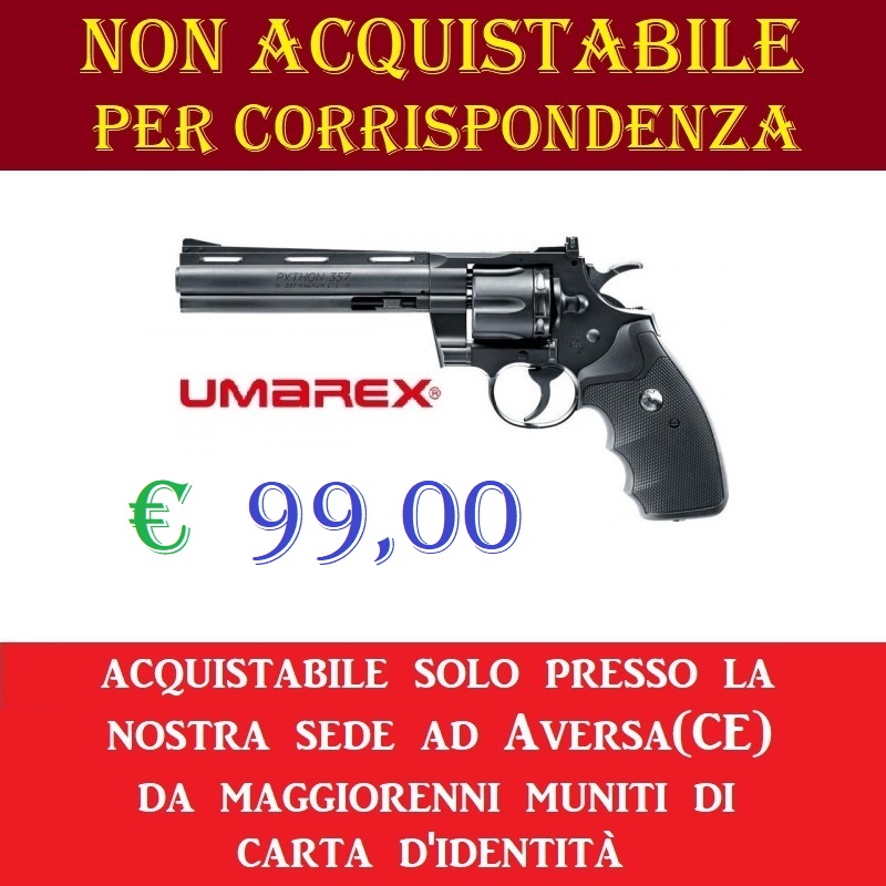 Pistola co2 revolver colt python 357 da 6 pollici - potenza inferiore ai 7,5 joule - marca umarex -versione depotenziata di libera vendita a maggiorenni .