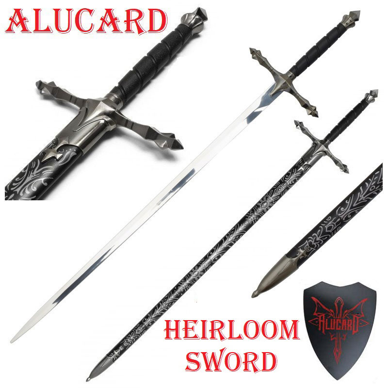 Heirloom sword di alucard per cosplay con espositore da parete - spada fantasy da collezione con fodero del figlio di dracula della serie di videogiochi anime e manga castlevania.
