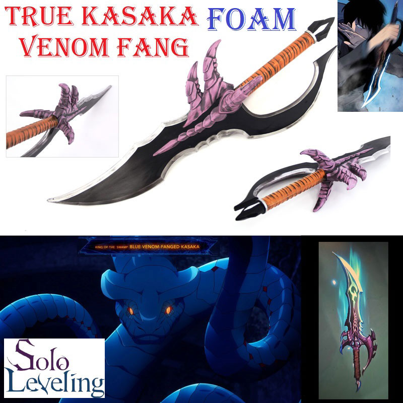 True kasaka venom fang di sung jinwoo in foam per cosplay - pugnale fantasy ornamentale del serpente re delle paludi kasaka da collezione in gomma della serie manga,anime e videogiochi solo leveling.