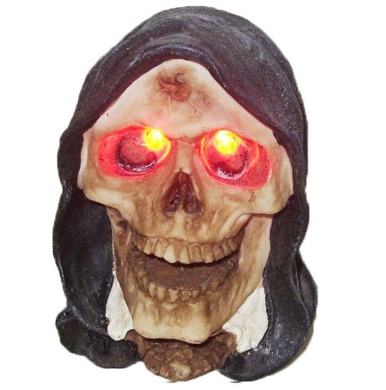Teschio morte con occhi luminosi - soprammobile da collezione a forma di cranio della morte con occhi a luce rossa.