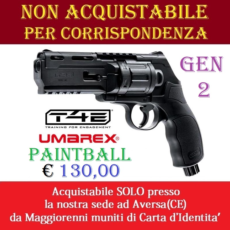 Pistola co2 revolver t4e hdr50 gen 2 da paintball a pallini di gomma con potenza inferiore ai 12,7 joule marca umarex - versione depotenziata di libera vendita a maggiorenni .