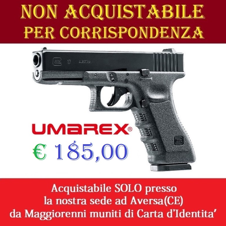Pistola co2 glock 17 scarrellante - potenza inferiore ai 7,5 joule - marca umarex -versione depotenziata di libera vendita a maggiorenni .