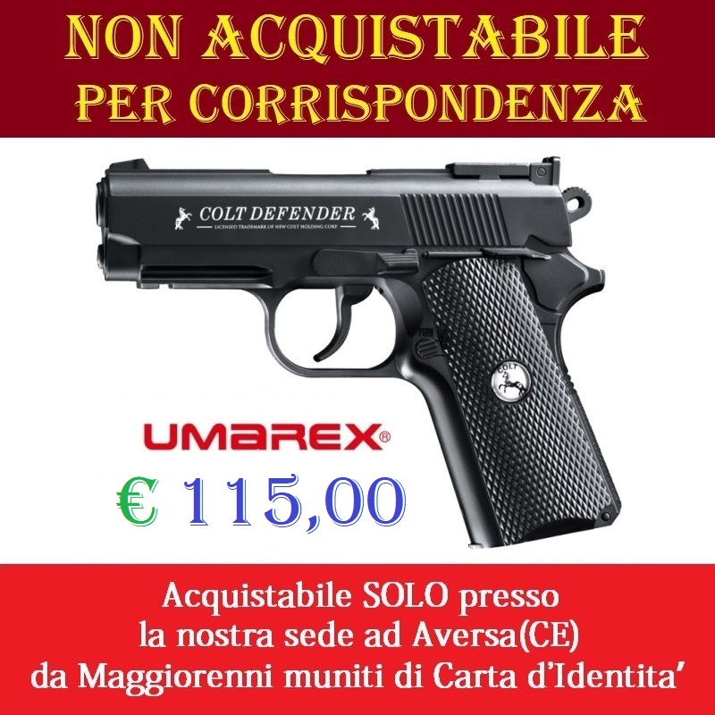 Pistola co2 colt defender - potenza inferiore ai 7,5 joule - marca umarex - versione depotenziata di libera vendita a maggiorenni .