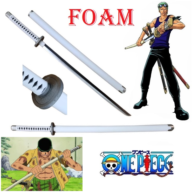 Katana wado ichimonji di zoro in foam per cosplay - spada giapponese fantasy da collezione in gomma strada dell'armonia di roronoa zoro della serie anime e manga one piece .