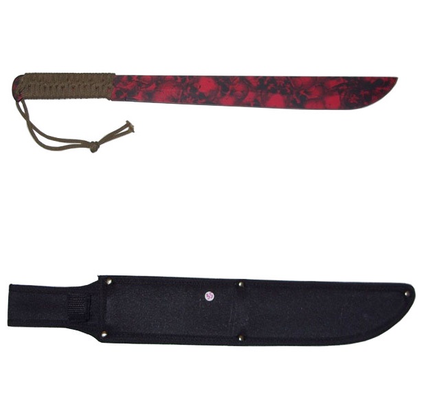 Machete red skull con lama nera e rossa e fodero - coltello macete con lama rossa e teschi.