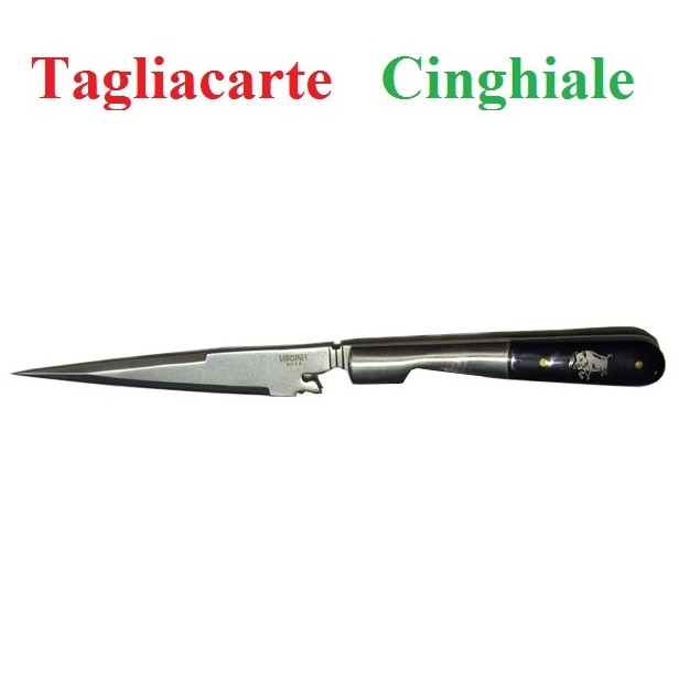 Tagliacarte genovese con scatola espositore ed impugnatura in corno di bufalo marca virginia.