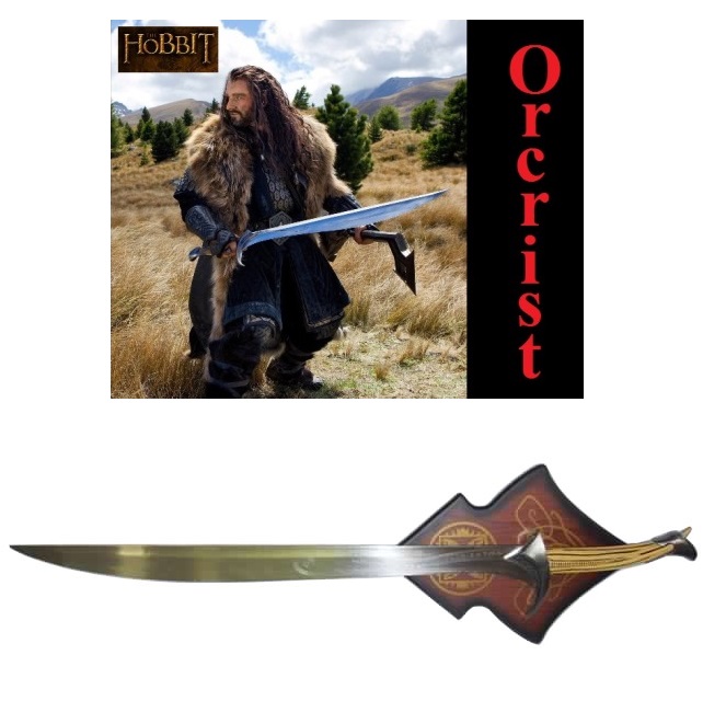 Orcrist di thorin scudodiquercia con espositore da parete per cosplay - spada fantasy da collezione del nano thorin oakenshield del film lo hobbit.
