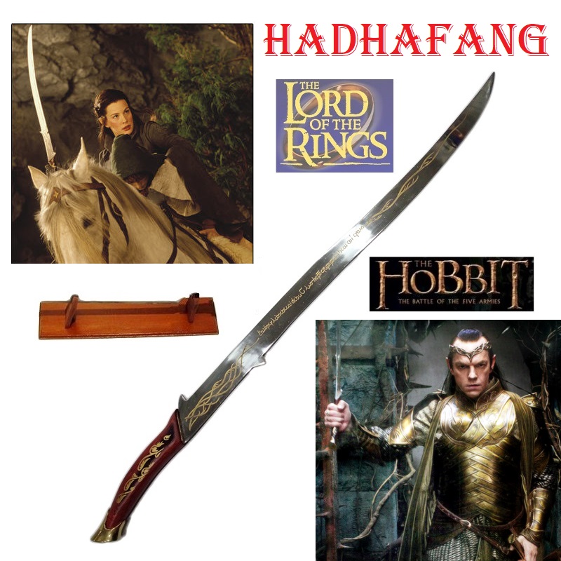Hadhafang spada di arwen ed elrond con espositore da tavolo per cosplay - spada elfica da collezione dei film il signore degli anelli e lo hobbit   .