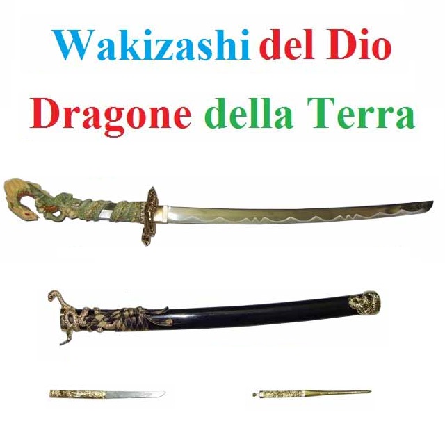 Wakizashi fantasy del dio dragone della terra - spada giapponese di buona qualit con pugnali nel fodero.