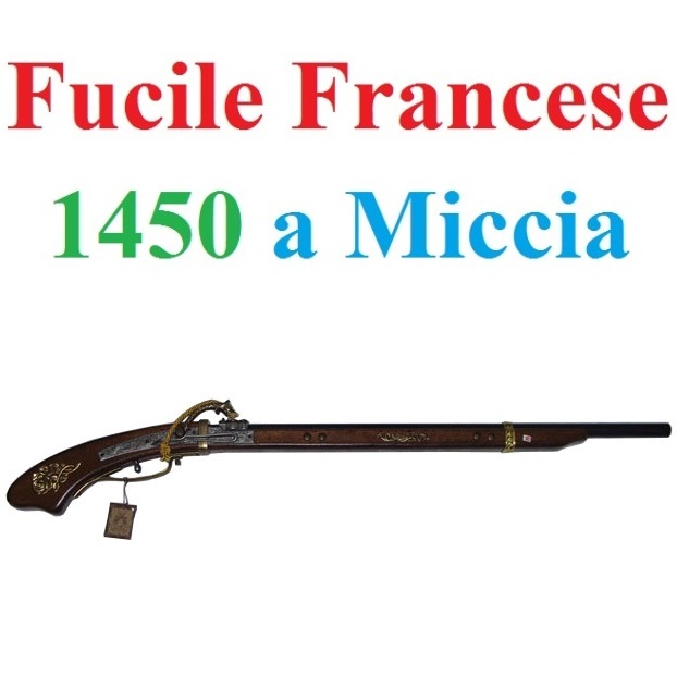 Fucile francese a miccia del 1450 - replica storica inerte di fucile francese del xv secolo da collezione - prodotto in italia.