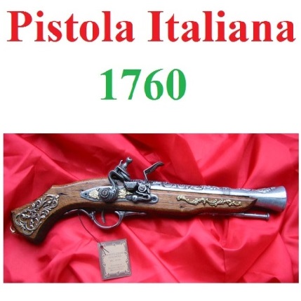 Pistola italiana ad acciarino del 1760 - replica storica inerte di pistola trombone italiano a pietra focaia del xviii secolo da collezione - prodotta in italia.