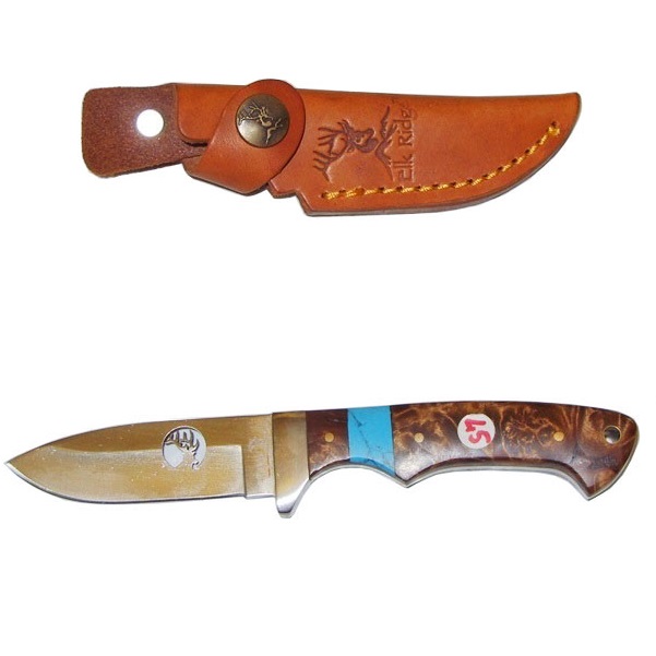 Coltello lama fissa da collezione in acciaio americano con impugnatura in marmo e turchese - marca elk ridge.