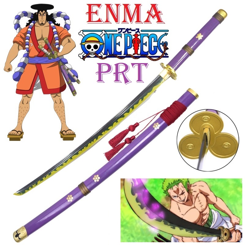 Katana enma viola da combattimento in acciaio spagnolo con scatola espositore - spada giapponese fantasy con lama di alta qualit da pratica con hi di kozuki oden e zoro della serie anime one piece.