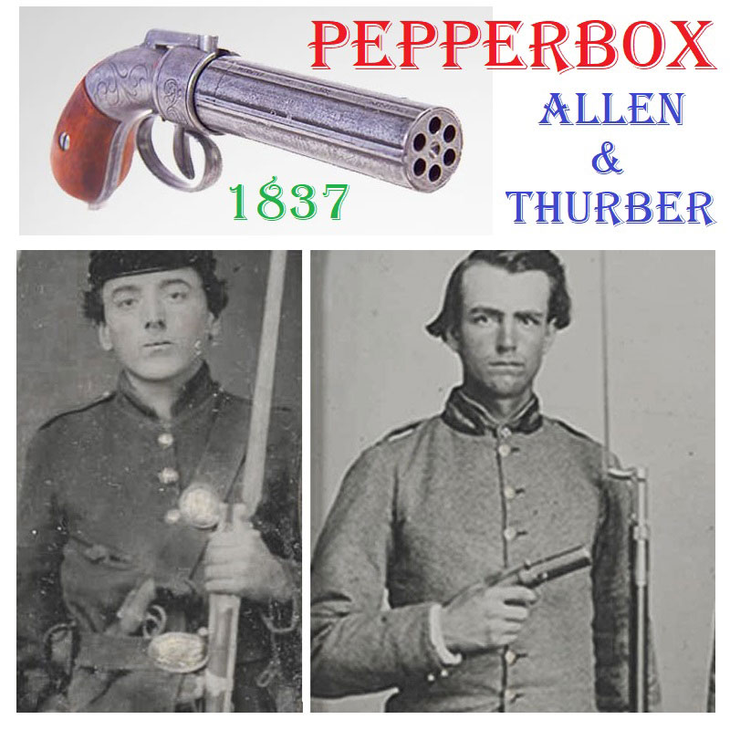 Pistola pepperbox allen & thurber a 6 canne del 1837 da collezione - replica storica inerte di revolver americano a canne rotanti marca kolser.