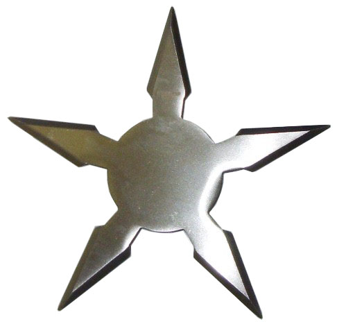Stella ninja con 5 punte - stella da lancio shuriken in acciaio a 5 punte con fodero - shaken in acciaio a cinque punte.
