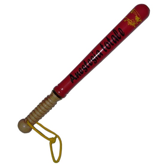 Souvenir manganello anestesia totale e avvocato difensore rosso - replica da collezione di mazzacorta militare in legno rosso con decorazioni umoristiche.