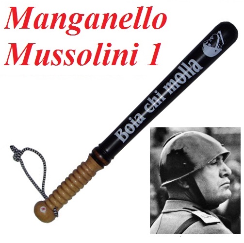 Souvenir manganello mussolini numero uno(1) - replica da collezione di mazzacorta militare in legno nero con decorazioni fasciste.