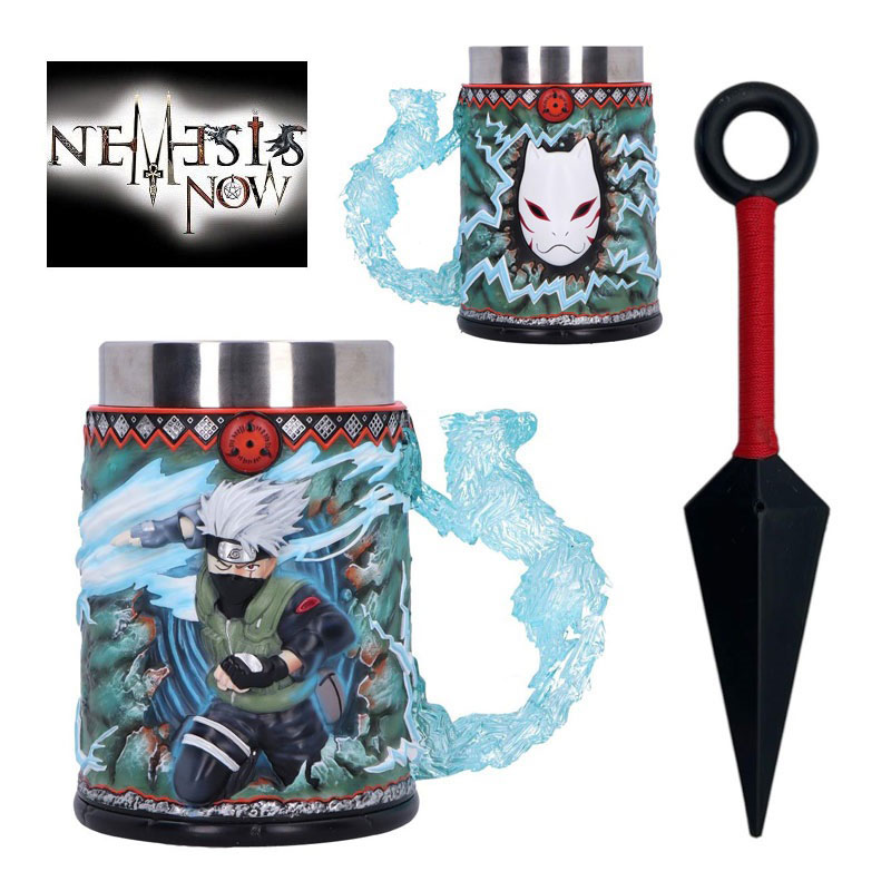 Boccale kakashi - coppa ornamentale fantasy da collezione del ninja copiatore con kunai in foam - riproduzione ufficiale della saga anime e manga naruto marca nemesis now.