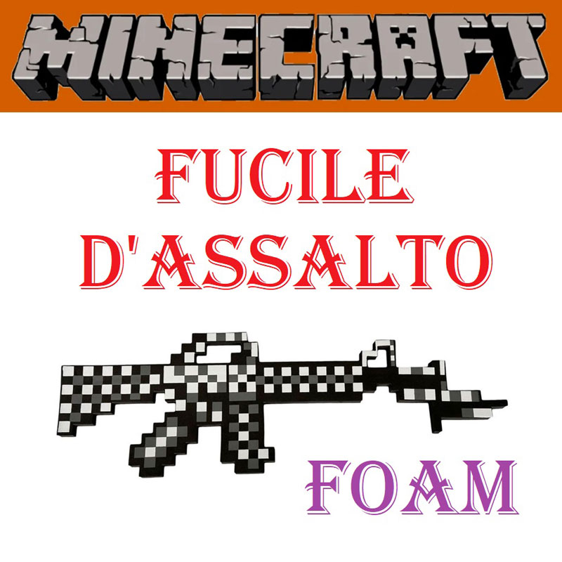 Fucile d'assalto in foam per cosplay - arma in gomma bianca e nera ornamentale da collezione del videogioco minecraft.