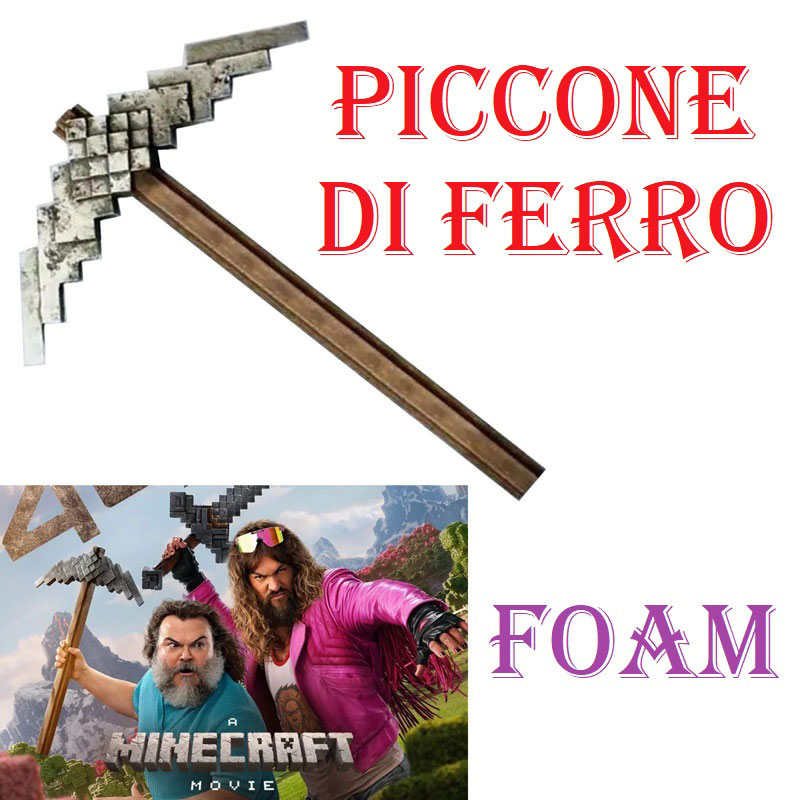 Piccone di ferro in foam per cosplay - arma in gomma argentata ornamentale da collezione del film e videogioco minecraft.