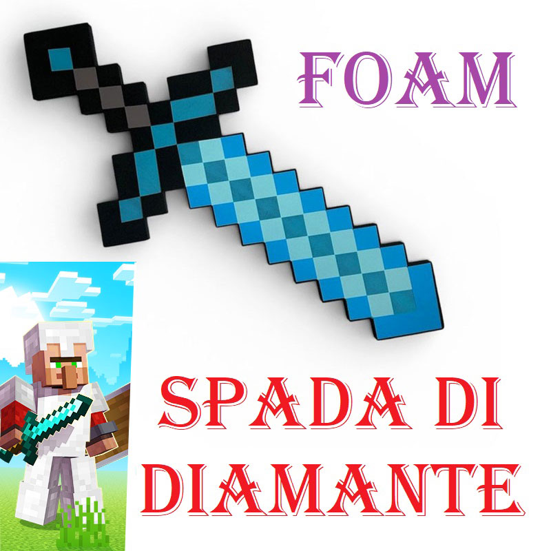 Spada di diamante in foam per cosplay - arma in gomma blu ornamentale da collezione del videogioco minecraft.