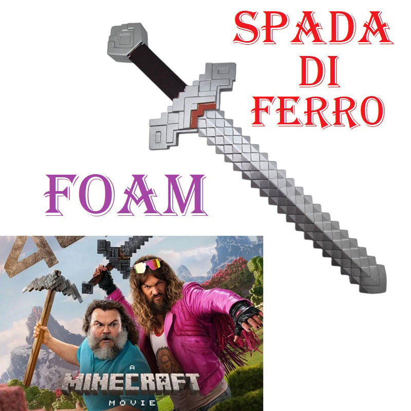 Spada di ferro in foam per cosplay - arma in gomma argentata ornamentale da collezione del film e videogioco minecraft.
