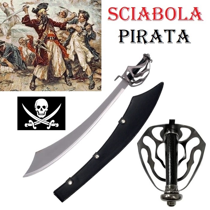 Sciabola pirata con fodero - spada storica da collezione con lama curva da corsaro.