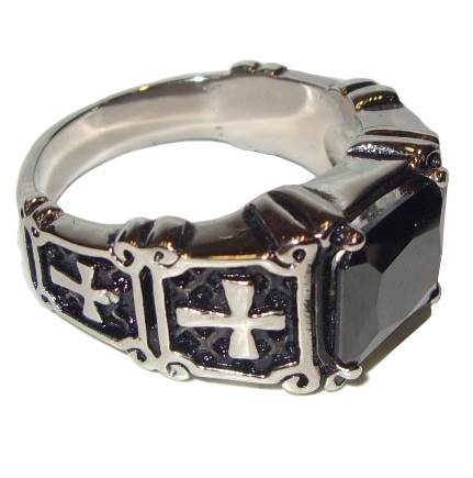 Anello gemma silver cross - anello fantasy con gemma nera e croci bianche e nere - prodotto 100% italiano.