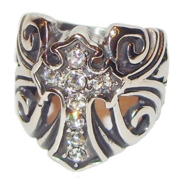 Anello croce gotica - anello fantasy con croce e gemme - prodotto 100% italiano.