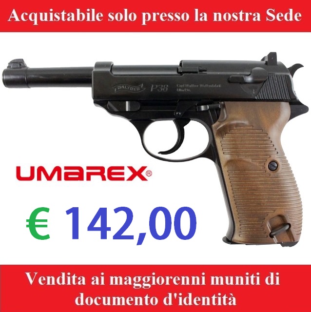 Pistola co2 walther p38 scarrellante - potenza inferiore ai 7,5 joule - marca umarex - versione depotenziata di libera vendita a maggiorenni .