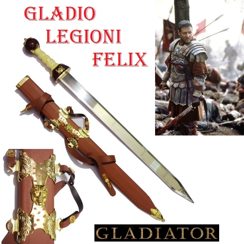 Spada del gladiatore comandante legioni felix con fodero da collezione - replica storica di gladio romano da generale di massimo decimo meridio in acciaio con fodero del film il gladiatore .