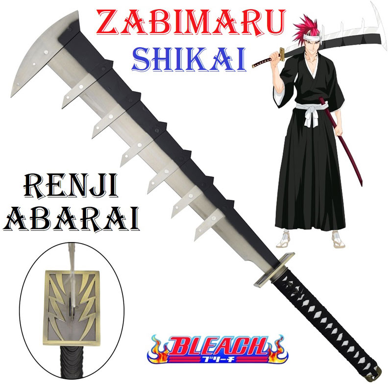 Katana zabimaru fase shikai per cosplay - zanpakuto da collezione di renji abarai  - spada giapponese fantasy ornamentale coda di serpente con lama nera uncinata della serie anime e manga bleach  .