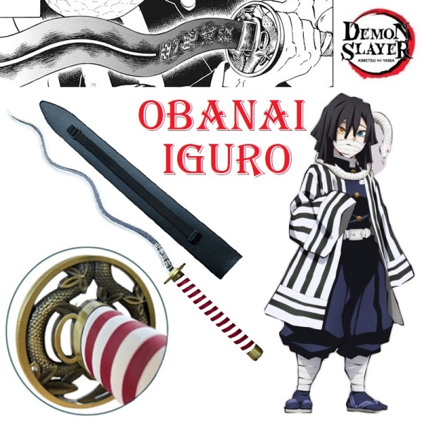 Katana nichirin ammazzademoni di obanai iguro per cosplay - spada giapponese fantasy da collezione del pilastro del serpente della serie anime e manga demon slayer.