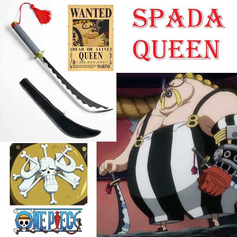 Spada di queen per cosplay - sciabola fantasy ornamentale da collezione con fodero dei pirati delle cento bestie della serie anime e manga one piece.