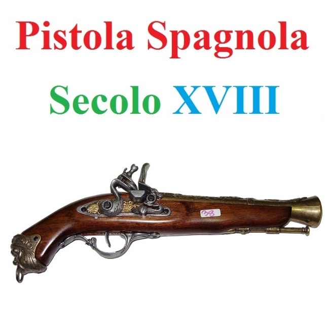 Pistola ad acciarino modello 02 del pirata edward kenway per cospaly - replica storica inerte da collezione della pistola spagnola a pietra focaia con testa di soldato del videogame assassin's creed iv black flag.