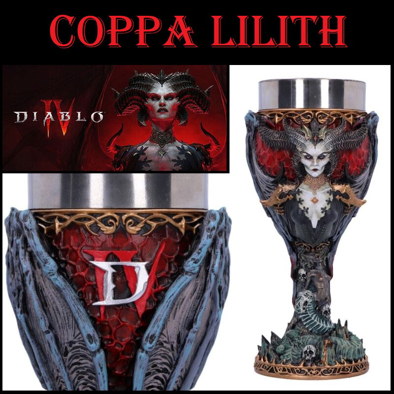 Calice lilith di diablo iv - coppa fantasy da collezione riproduzione ufficiale della saga di videogames diablo marca nemesis now .