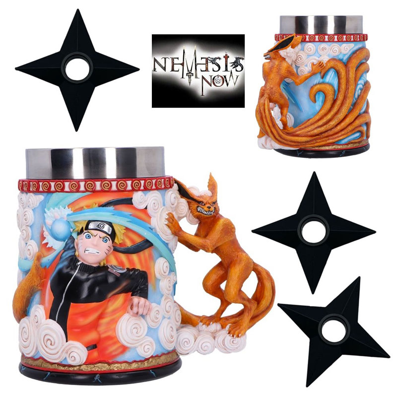 Boccale naruto - tazza fantasy da collezione del ninja naruto uzumaki con 3 shuriken in foam - coppa ornamentale riproduzione ufficiale della saga anime e manga naruto marca nemesis now.