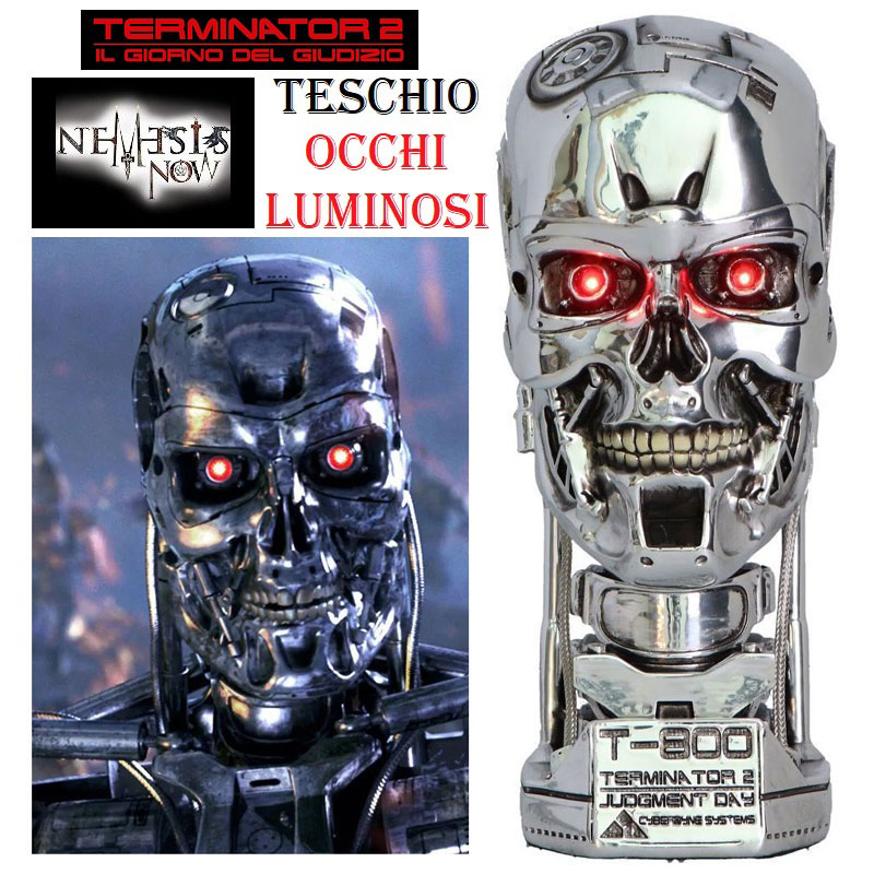 Teschio teminator 2 judgment day con occhi luminosi - soprammobile ornamentale da collezione a forma di cranio del cyborg t 800 - riproduzione ufficiale del film di fantascienza terminator 2 il giorno del giudizio marca nemesis now.