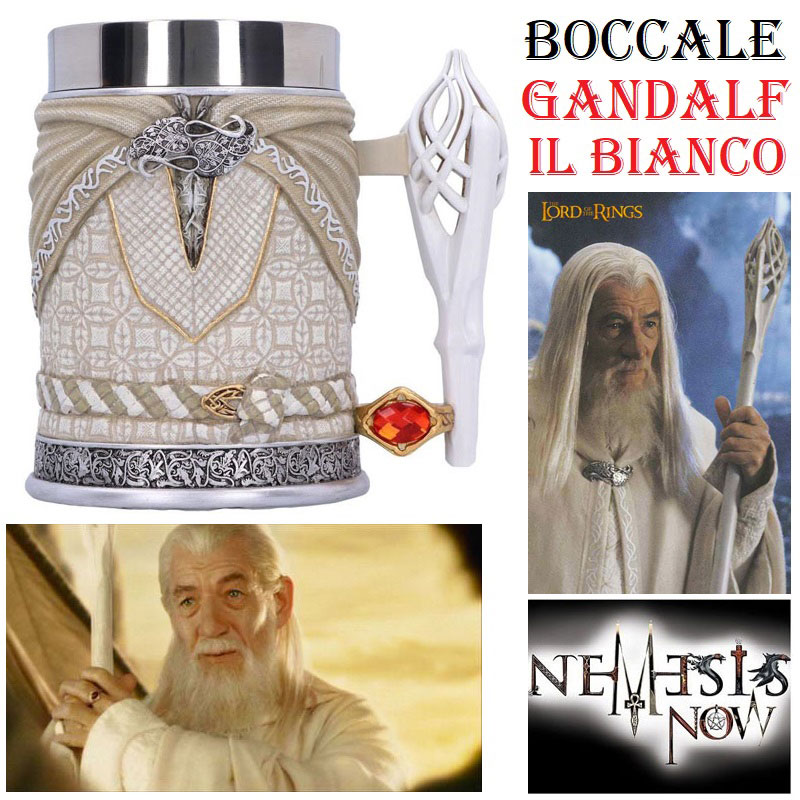 Tazza gandalf il bianco - boccale ornamentale fantasy da collezione riproduzione ufficiale della saga di film il signore degli anelli marca nemesis now.