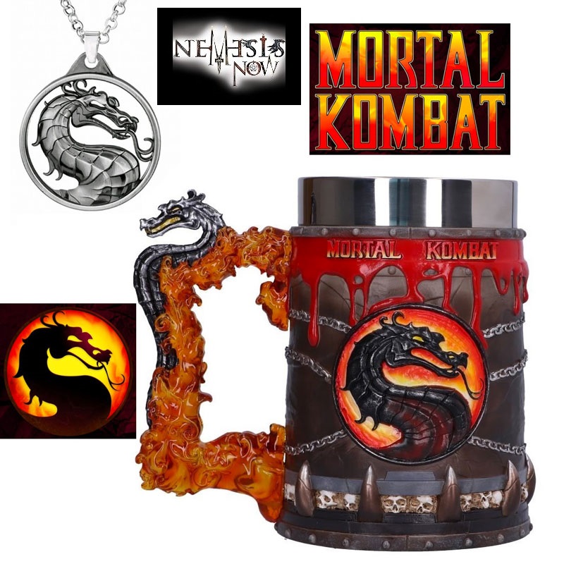 Tazza mortal kombat - boccale  fantasy da collezione con medaglione in metallo - coppa ornamentale riproduzione ufficiale della saga di videogames film anime e manga mortal kombat marca nemesis now.