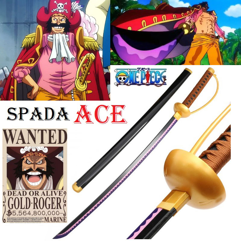 Spada ace di gol d. roger per cosplay  - sciabola fantasy da collezione del re dei pirati della serie anime e manga one piece .