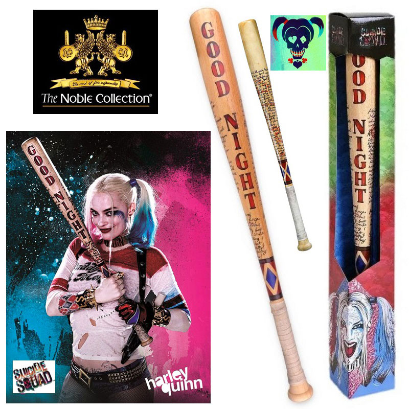 Good night di harley quinn ornamentale per cosplay - riproduzione ufficiale della mazza da baseball da collezione in legno con decorazioni della psichiatra pazza harleen frances quinzel dei film suicide squad e birds of prey marca the noble collection .