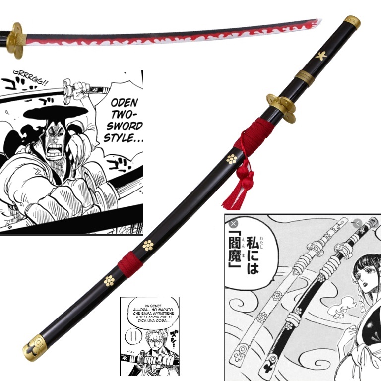 Katana Enma Nera per cosplay - spada giapponese fantasy da collezione versione Nera di Kozuki Oden della serie manga One Piece