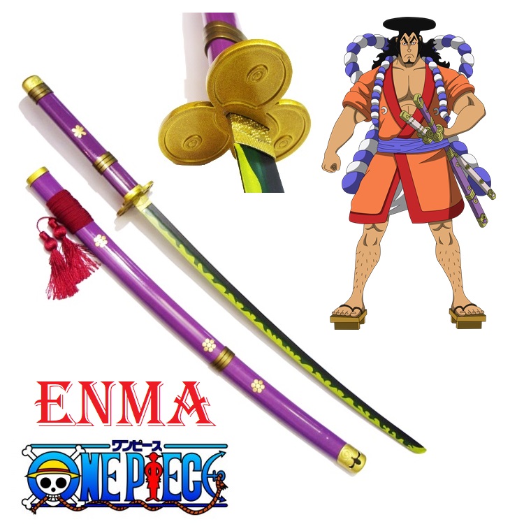 Katana enma viola per cosplay - spada giapponese fantasy da collezione versione viola di kozuki oden e zoro della serie anime one piece.