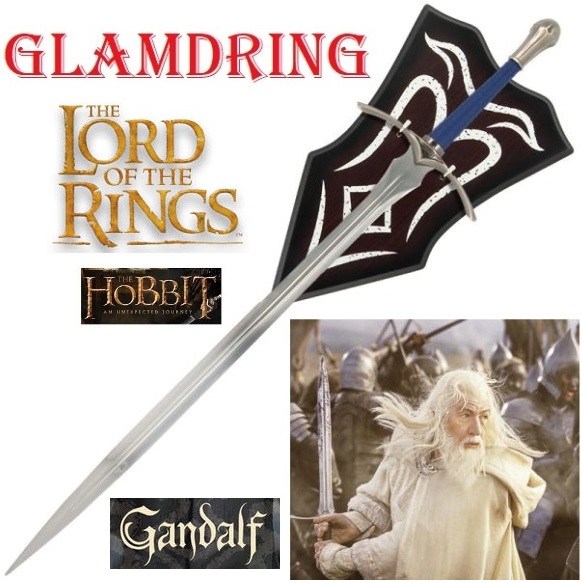 Spada glamdring con espositore da parete per cosplay - spada fantasy da collezione del mago gandalf dei film il signore degli anelli e lo hobbit.