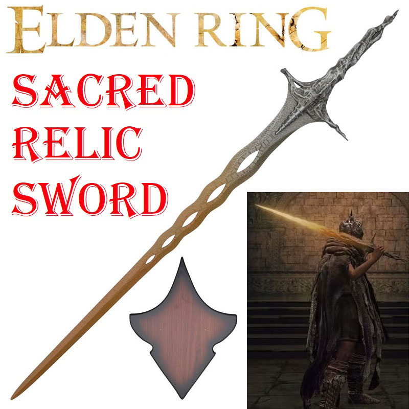 Sacred relic sword con espositore da parete per cosplay - spada ornamentale fantasy da collezione reliquia sacra del videogioco elden ring.